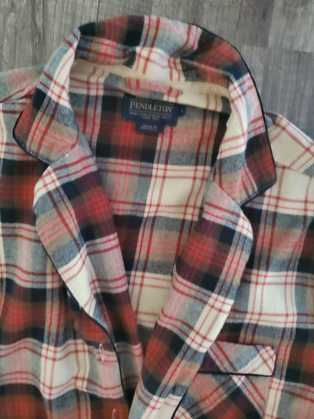 Cozy Pendleton 100% Cotton Red, Navy & Cream Plaid Button-Up Pajama Set